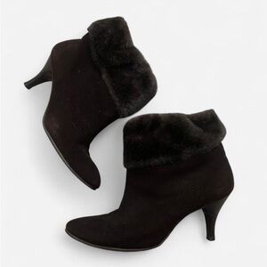 Y2k Dark Brown Heel Ankle Booties with Fur Trim